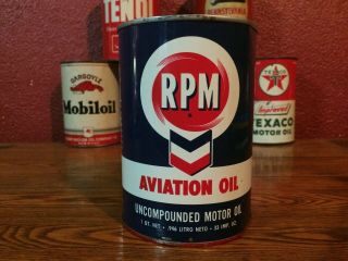 Vintage Rpm Aviation Oil Can Uncompounded Metal Full Chevron Sinclair Mobil Gulf