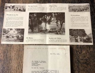 Dated 1930 Letter & Brochure From Rancho De La Osa Sasabe Arizona