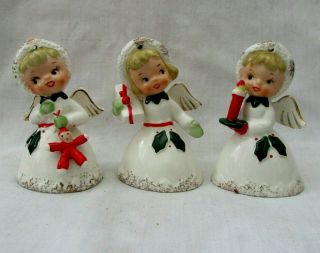 3 Vintage 1959 Napco 1cx3817 Christmas Blond Girl Angel Bell Ornaments