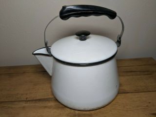 Vintage White Enamel Teapot 2 Qt Mcm