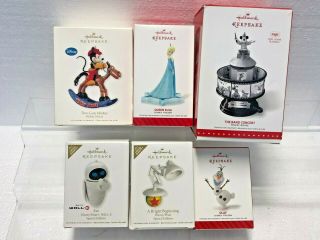 6 Hallmark Disney Ornaments - Mickey/elsa/olaf/pixar/eve/band Concert Repaint