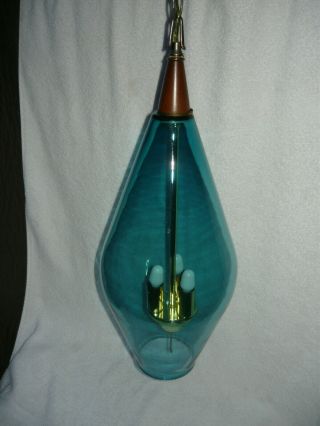 Vintage Mcm Mid Century Danish Modern Teal Blue Hanging Swag Lamp