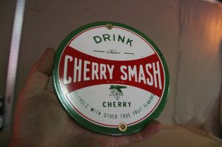 Drink Cherry Smash Soda Pop Porcelain Sign Gas Oil Car Farm Motor Coke Cola
