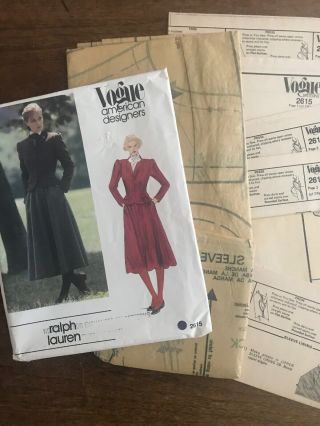 Vtg Vogue Ralph Lauren Pattern 2615 Riding Jacket Skirt Sz14 Partially Cut 1980s