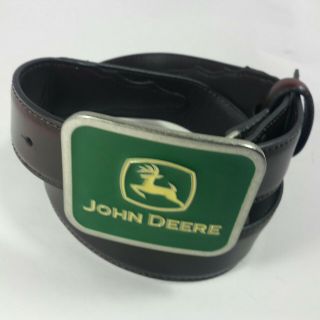 John Deere Green Belt Buckle And Brown Leather Belt Men 