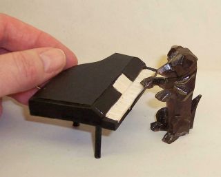 Vintage Carved Wood Wooden Dachshund Dog Piano Orchestral Band Black Forest