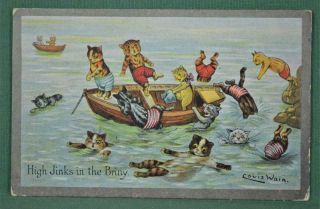 Postcard Louis Wain Cats - High Jinks In The Briny (r9)