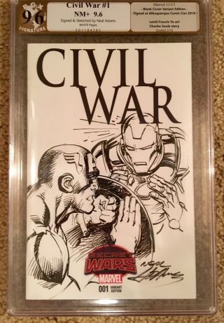 Marvel Civil War Neal Adams Art Sketch Iron Man Capt America Graded 9.  6