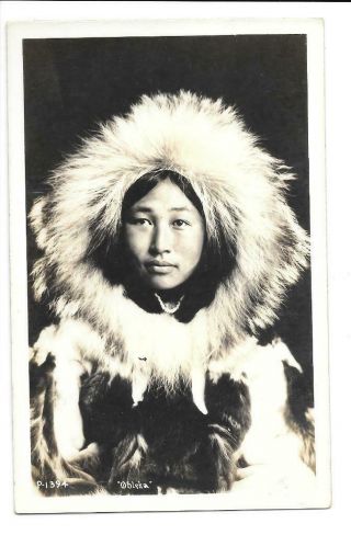 Rppc Real Photo Postcard Native Alaskan Inuit Eskimo Woman Obleka