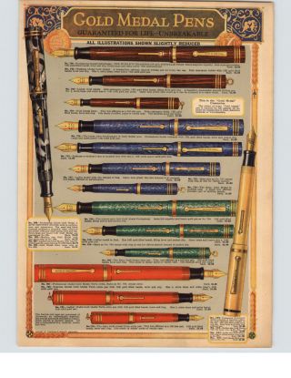 1929 Paper Ad 2 Sided Color Gold Metal Fountain Pens