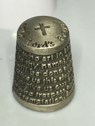 Thimble Pewter Gish The Lords Prayer Marked Colonial Pewter