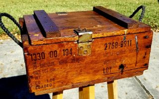 1970s Us Army Empty Ammo Crate Wooden Hand Grenade Crate Presentation Case