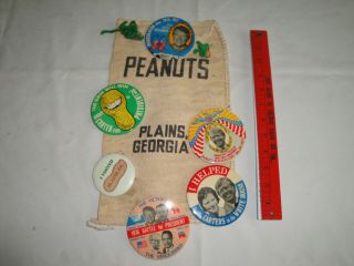 President Carter Inauguration Buttons,  Plains Ga.  Peanut Bag,  Ford Dole Button
