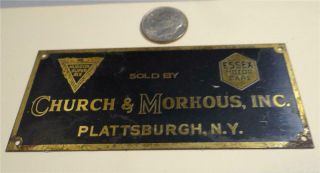 Early Dealer Dashboard Brass Plate,  Hudson Essex Plattsburgh Ny