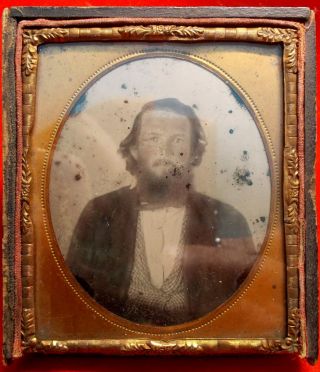1/6 Plate Ambrotype Of Young Southern Man Half Case Medium Bearded