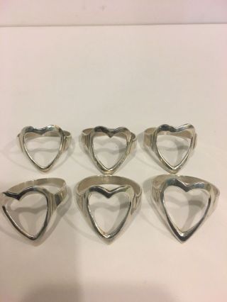 Set Of Six Heart Napkin Ring Silver Plated Over Brass Made In India
