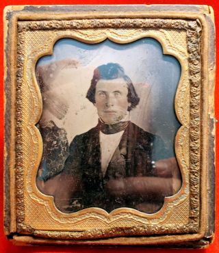 1/6 Plate Ambrotype Of Young Southern Man Half Case No Beard
