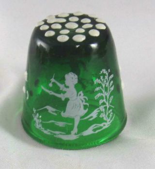 Vintage Mary Gregory Hand Painted Thimble Victorian Boy & Girl