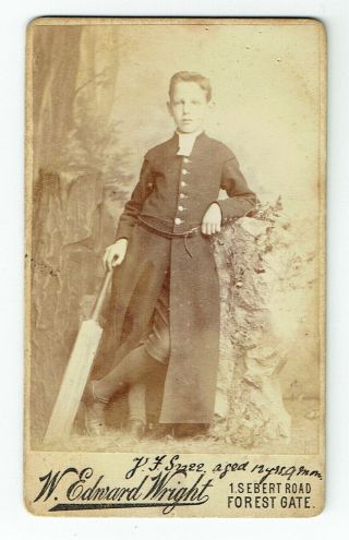 Victorian Cdv Photo Boy Holding Cricket Bat Forest Gate Essex Photographer