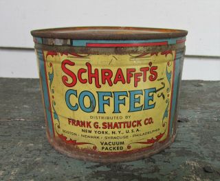 SCHRAFFT ' s coffee tin keywind WITH lid 1 Pound 3