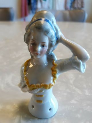 Vintage Victorian Porcelain Lady Half Doll/pin Cushion Marked Germany 6347
