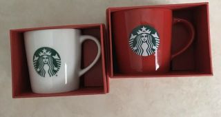 Set Of 2 Starbucks 3 Oz Espresso Demi Mini Coffee Mug Cup 1 Red 1 White In Boxes