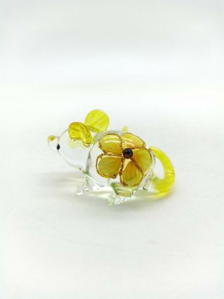 Rat Mouse Mice Glass Figurine Animal Hand Blown Yellow Flower - Gpra018