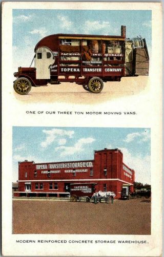 1920s Kansas Advertising Postcard Topeka Transfer & Storage Co Moving Van