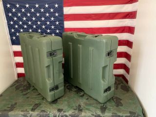 Set Of 2 Pelican Hardigg Weatherproof Green Military Storage Cases