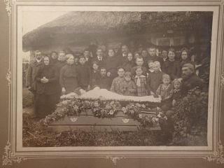 Early 1900 Dead Lady Open Coffin Post Mortem People Photo On Cardboard European