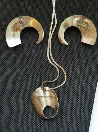 Vintage Modernist Sterling Silver 925 Taxco Earrings And Necklace