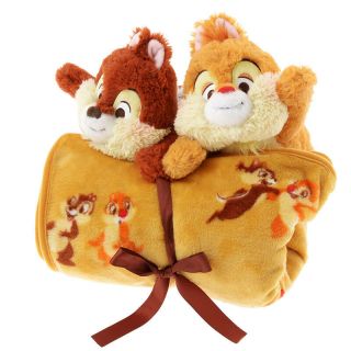 Disney Store Japan Chip And Dale Moco Moco Blanket With Plush Doll Ribbon