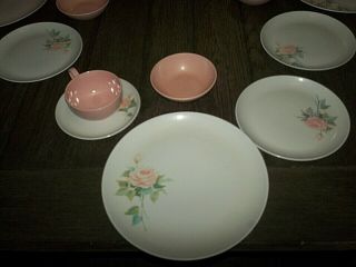 Vtg 26 Pc Melmac Chic Pink Rose W/turquoise Cups Saucers Plates Bowls Dinnerware