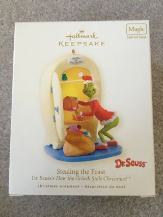 “hallmark” Dr.  Seuss Grinch Ornament - Stealing The Feast - Magic Light & Sound