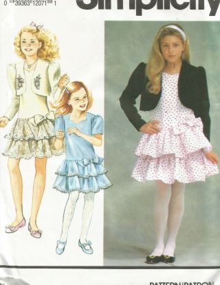 7636 Simplicity Sewing Pattern Girls Dress & Jacket Size 7 8 10 Vintage 1990s