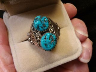 Mens Vintage Navajo Kingman Turquoise Sterling Silver Ring Size 10.  5