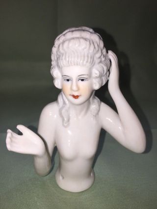 Pin Cushion Half Doll: Porcelain Nude Madame Pompadour 1920 