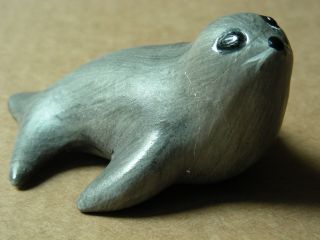 Vintage Grey Ceramic Seal Figurine
