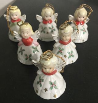 6 Vintage Christmas Miniature Angel Bells Ornaments Japan