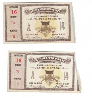 Two Vintage 1932 Xth Olympiad Los Angeles Olympics Closing Ceremony Tickets