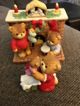 Enesco 1985 Lucy And Me Teddy Bears Musical Fireplace And Girl Figurines