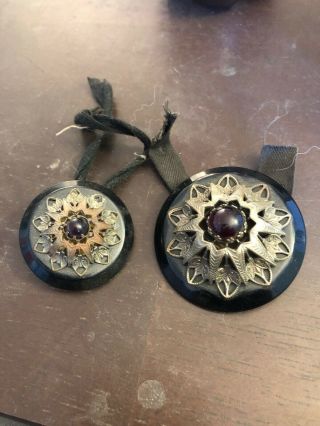 Matching Vintage Sewing Buttons With Metal Flower Design And Red Center Old