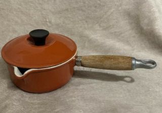 Le Creuset 14 Enameled Cast Iron Saucepan Pot W/lid Teak Wood Handle