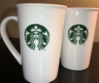 Starbucks Coffee Mug Mugs Cup Green White Siren Mermaid Logo 12 Oz Set Of Two