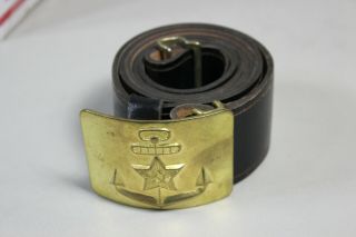 Soviet Military Leather Belt W/ Russian Navy Anchor Star Buckle Milsurp Surplus