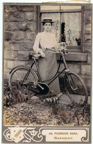 Cabinet Card Of A Lady With A Bike,  Bicycle By J Thorne,  Barnsley