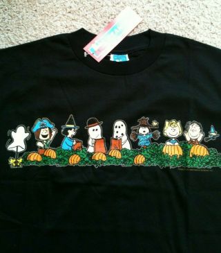 Snoopy Halloween T Shirt Peanuts Gang Xxl 2x Black Strip Costumes Pumpkin Patch