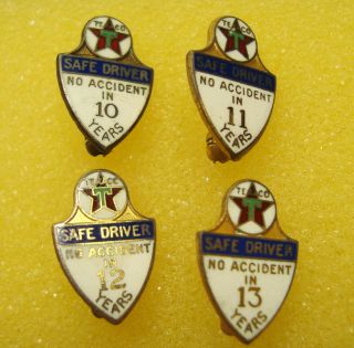 4 Vintage Pins Texaco Oil Gas Safe Driving 10 11 12 13 Years No Accidents