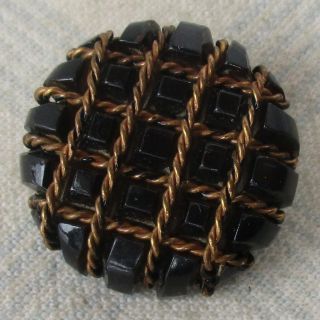1 1/16 " Vintage Carved Bakelite Button W Twisted Brass Wire Embellishment