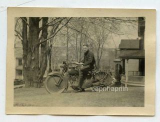Man On His Harley Davidson Motorcycle Vintage 1920s Photo